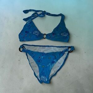 Blue Floral Ring-Detail Women's Bikini